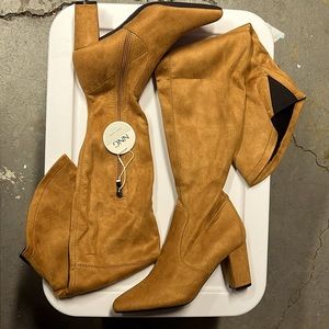 Over the knee suede heel boots